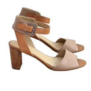 Marc Fisher Ankle Strap Block Heels Tan Color Block Womens 9 M NWOT